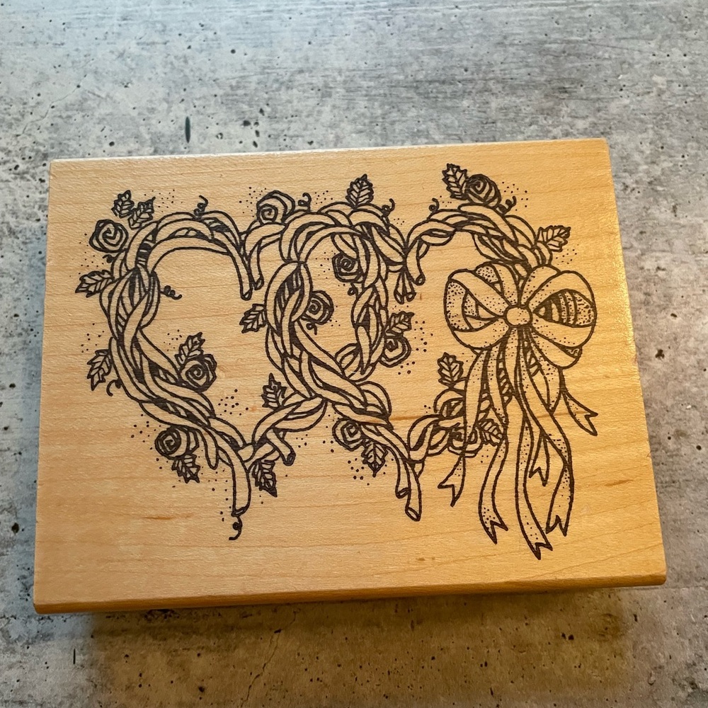 Hearts Valentine Day Wooden Rubber Ink Stamp Craft Scrapbook Large Unused